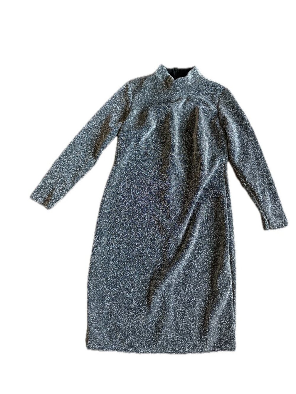Club L London Silver Glitter Long Sleeve Mock Neck Dress Size 14 Women's NWT